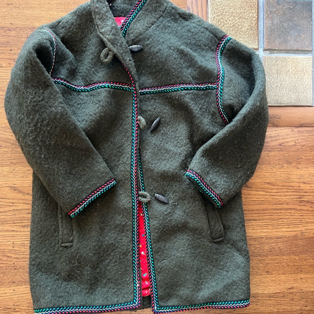Green Wool Jacket with Multicolor Trim